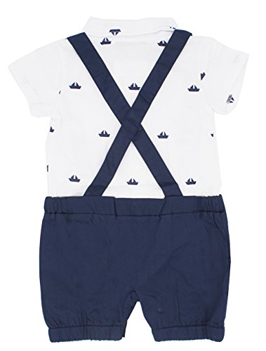 stylesilove Sailor Boat Print Faux Suspender Formal Wear Baby Boys Short Sleeve Romper Outfit