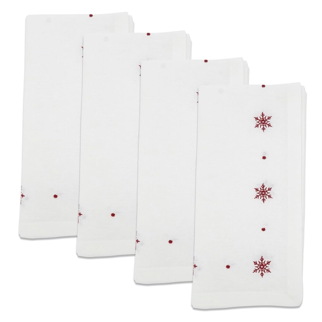 Fennco Styles White Embroidered Snowflake Christmas Table Runner 16" W x 72" L - Red Cotton Table Cover for Winter Holidays, Home Décor and Family Gatherings