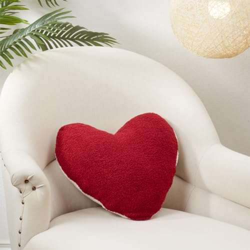 Fennco Styles Reversible Heart Shaped Poly Filled Throw Pillow 15" W X 16" L - Red & White Plush Accent Cushion for Home, Holidays, Office and Valentine's Day Décor