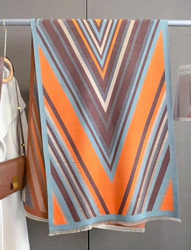 stylesilove Women Vivid Striped Cashmere Like Scarf Warm Ultra Soft Scarves Shawl Neck Wraps for All Season, 4 Colors