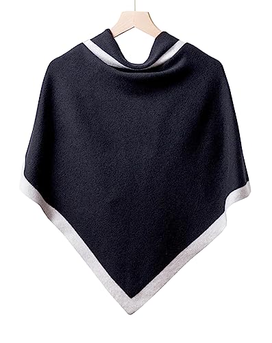 stylesilove Women Wool Blend Cashmere Knitted Solid Color Triangular Shawl with Contrast Border Lightweight Stole Wrap Scarf