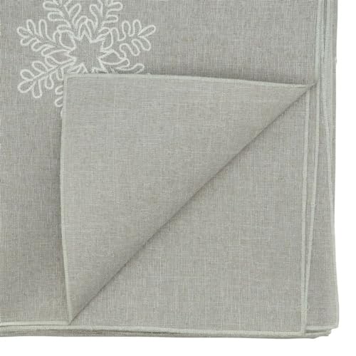 Fennco Styles Embroidered Snowflake Holiday Tablecloth - Silver Elegant Table Cover for Home Décor, Everyday Use, Christmas, Weddings and Special Events