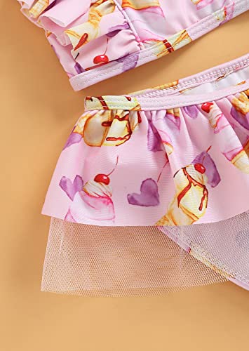 stylesilove Toddler Kid Girls Ice Cream Printed Ruffle 2pcs Bikini Set Flutter Tankini Swimsuit Bathing Suit Beach Swimwear