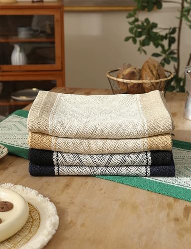 Fennco Styles Diamond Weave Fringe Cotton Blend Table Runner 14" W x 72" L - Beige Geometric Rectangular Table Cover for Boho Décor, Dining Table, Banquets, Family Gatherings