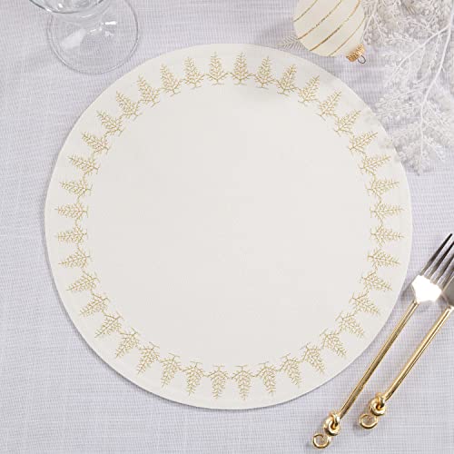 Fennco Styles Christmas Collection Embroidered Design Placemats 14" Round, Set of 4 - Festive Table Mats for Christmas, Winter Holidays, Home Décor, Banquet, Family Gathering, Special Occasion