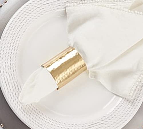 Fennco Styles Glamour Hammered Design Brass Napkin Rings, Set of 4 - Gold Metal Napkin Holders for Home, Dining Room, Banquet, Family Gathering, Holiday and Special Occasion