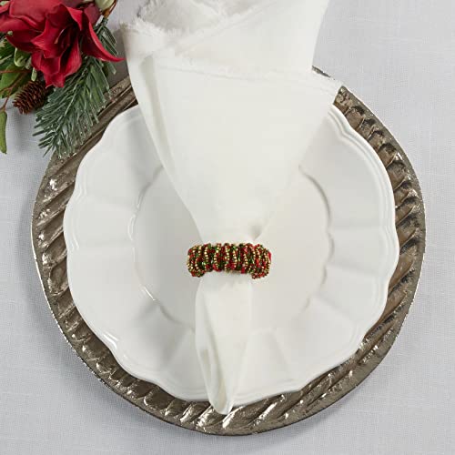 Fennco Styles Hand Beaded Decorative Napkin Rings, Set of 4 - Silver Glass Beads Napkin Holders for Home, Dining Table, Banquet, Christmas, Holiday Décor and Special Occasion