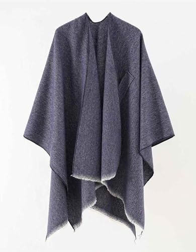 stylesilove Women Elegant Solid Color Fringe Poncho Open Front Shawl Cape Ultra Warm Wrap for Autumn Winter Season