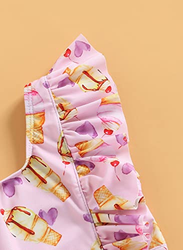stylesilove Toddler Kid Girls Ice Cream Printed Ruffle 2pcs Bikini Set Flutter Tankini Swimsuit Bathing Suit Beach Swimwear