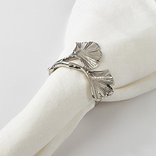 Fennco Styles Ginko Design Napkin Ring Holders, 2 Colors, Set of 4