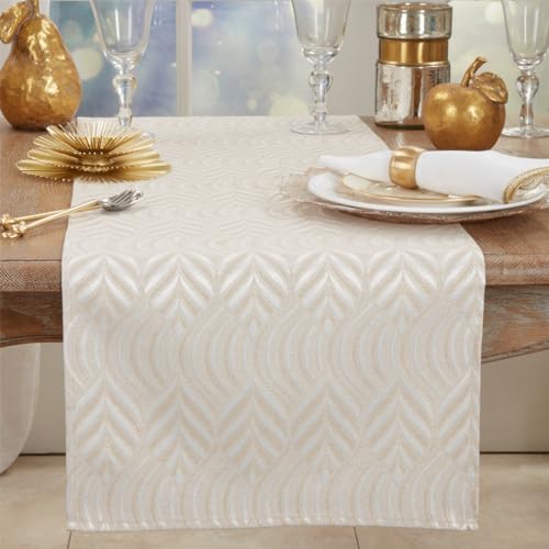 Fennco Styles Elegant Champagne Jacquard Tablecloth 72" W X 90" L - Metallic Design Cotton Blend Table Cover for Home Décor, Everyday Use, Christmas, Banquets and Special Events