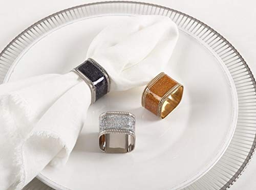 Fennco Styles Sparkling Square Design Napkin Rings, Set of 4 - Metal Napkin Holders for Home, Dining Room Decor, Banquets, Wedding and Special Occasions
