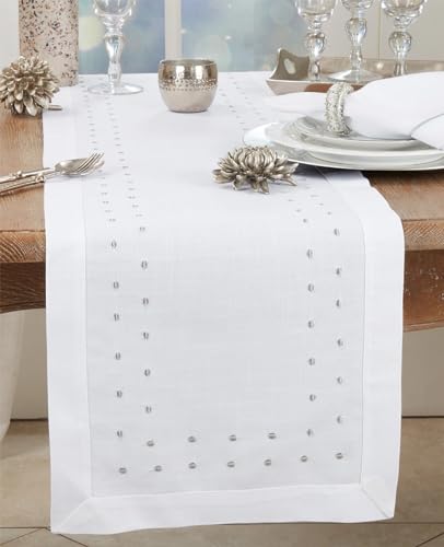 Fennco Styles Classic Embroidered Polka Dot Table Runner 16" W x 72" L - Gold Table Cover for Home Décor, Everyday Use, Christmas, Banquets and Special Events