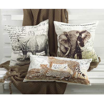 Fennco Styles Safari Collection Country Rhinoceros 100% Pure Cotton 18 x 18 Inch Throw Pillow with Case & Insert – Natural Decorative Pillow for Couch, Bedroom and Living Room Décor