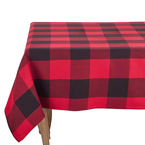 Fennco Styles Holiday Buffalo Check Plaid Cotton Christmas Tablecloth (Red, 84"x84" Tablecloth)