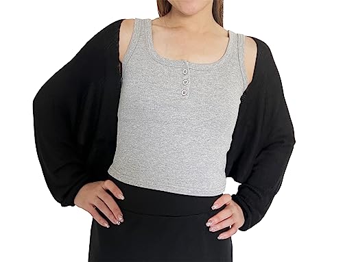 stylesilove Women Lightweight Ribbed Knit Bolero Shrug Long Sleeve Solid Cardigan Soft Sweater Open Front Cape Shawl