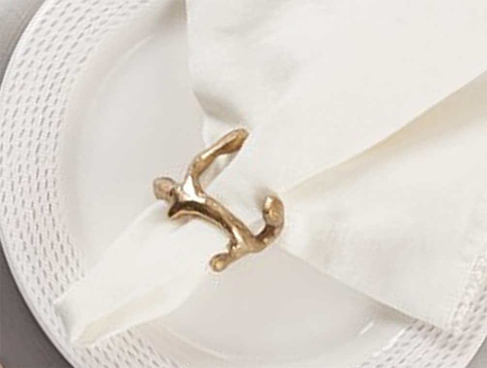 Fennco Styles Modern Twigs Aluminum Napkin Rings, Set of 4 - Bronze Branch Metal Napkin Holder for Everyday Use, Dining Table Décor, Banquets and Special Occasion