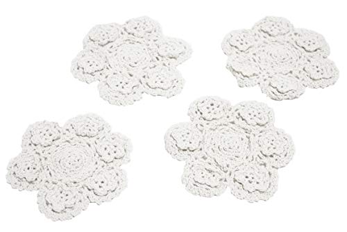 Fennco Styles Handmade 3D Flowers Crochet Lace Cotton Round Doilies, Set of 4