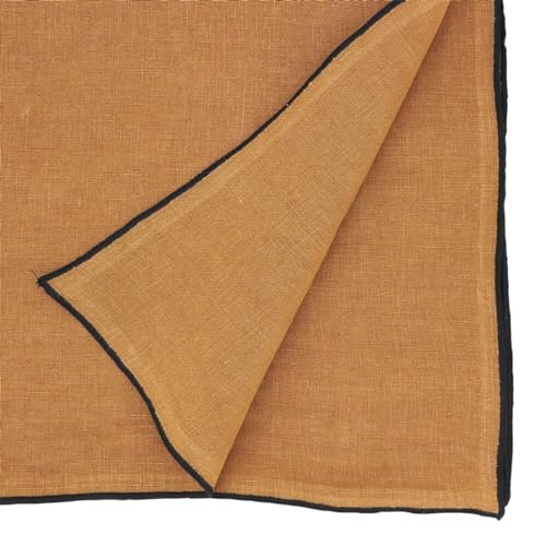 Fennco Styles Stonewashed Stitch Border Table Runner 16" W x 72" L - 100% Linen Solid Color Table Cover for Home, Dining Table Décor, Holidays, Banquets, and Special Occasions