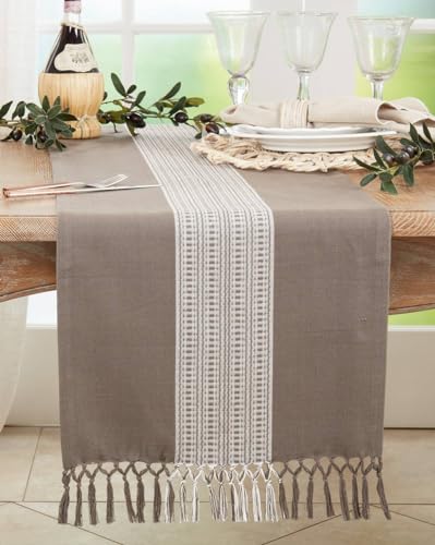 Fennco Styles Banded Stripe Fringe Placemats 14" W x 20" L, Set of 4 - Cotton Woven Table Mats for Home, Dining Table Décor, Banquets and Special Occasion