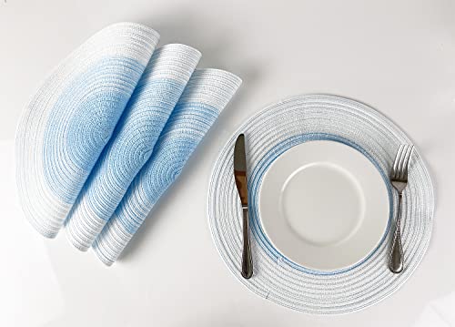 Fennco Styles Handmade Gradient Textured Ramie Placemats 14" Round, Set of 4 – Braided Table Mats Heat Resistant Insulation for Home Décor, Dining Table, Everyday Use, Banquets, Special Events