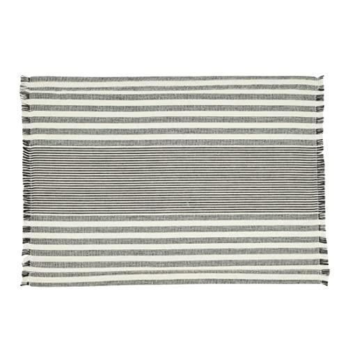 Fennco Styles Stripe Design Cotton Table Runner 16" W x 72" L - Black & White Woven Fringed Table Cover for Home Décor, Dining Table, Banquet, Family Gathering and Special Occasion