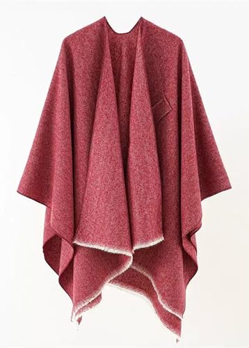 stylesilove Women Elegant Solid Color Fringe Poncho Open Front Shawl Cape Ultra Warm Wrap for Autumn Winter Season