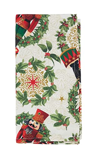 Fennco Styles Nutcracker Holiday Tablecloth 65" W X 84" L - Red & Green Solider Print Festive Table Cover for Christmas Décor, Dining Room, Banquet, Family Gathering and Special Events