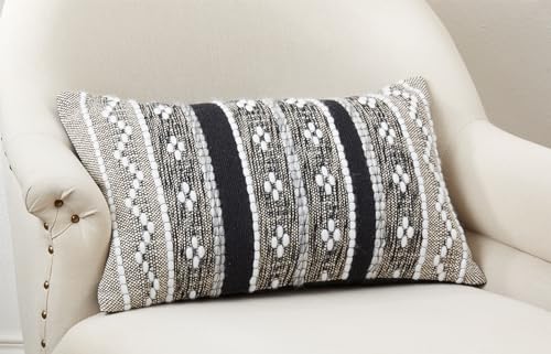 Fennco Styles Black Multi-Pattern Woven Cotton Decorative Throw Pillow Cover