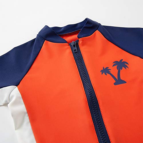 Styles I Love Kid Boys Palm Tree Orange Long Sleeve One-Piece Zipper Rash Guard Swimsuit with Swim Hat 2pcs Beach Swimwear