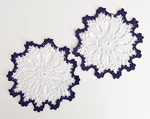 Fennco Styles Handmade Crochet Cotton Whirlwind Two-Tone Doily 6-Inch Round, 2-Piece - Drink Coaster for Everyday Use, Holiday, Farmhouse Décor, Cocktail, Tea Party, Special Occasion