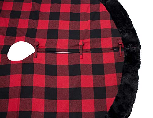 Fennco Styles Red & Black Buffalo Plaid Christmas Tree Skirt 53" Round - Holiday Tree Skirt for Home, Christmas Tree, Winter Festivals, Office, School Décor