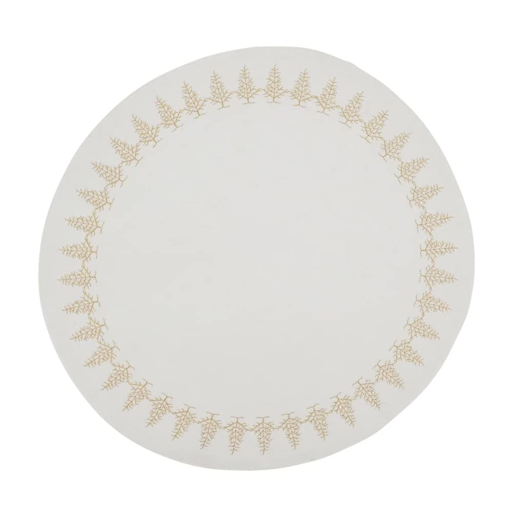 Fennco Styles Christmas Collection Embroidered Design Placemats 14" Round, Set of 4 - Festive Table Mats for Christmas, Winter Holidays, Home Décor, Banquet, Family Gathering, Special Occasion