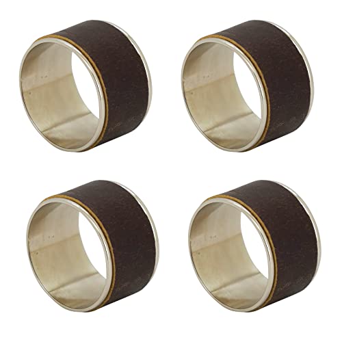 Fennco Styles Leather Brass Napkin Rings, Set of 4 - Round Napkin Holder for Everyday Use, Dining Table Décor, Banquets and Special Occasion
