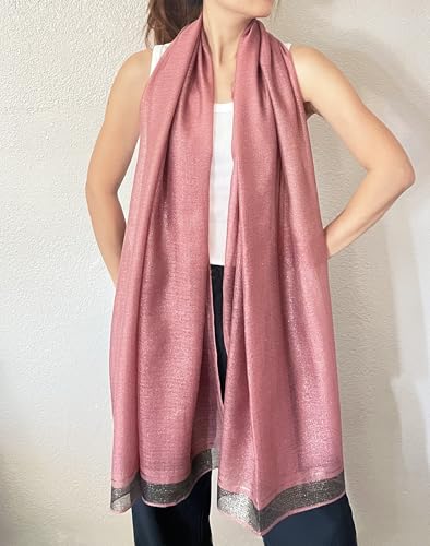 stylesilove Women Shimmering Striped Scarf Silk-like Scarves Ultra Lightweight Soft Shawl Neck Wraps