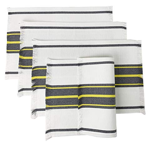Fennco Styles Neural Stripes Fringe Canvas Cotton Table Linen
