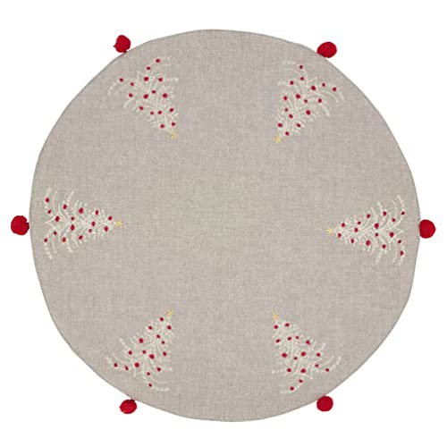 Fennco Styles Embroidered Christmas Trees Design Placemats with Tassel 14" Round, Set of 4