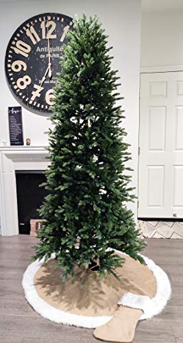 Fennco Styles Rustic Burlap White Faux Fur Trim Tree Skirt - Natural Christmas Tree Skirt for Holiday, Home Decor, Family Gathering and Special Occasion