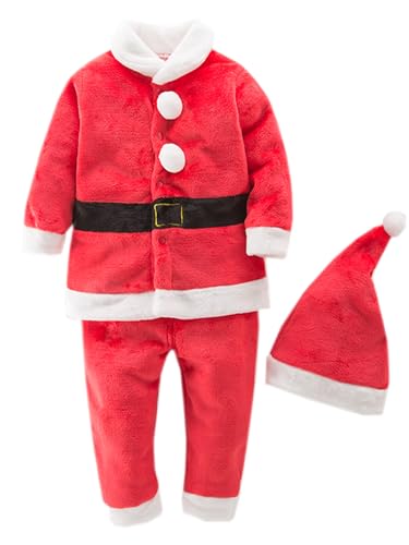 stylesilove Unisex Baby Boys Girls Santa Claus Christmas Fleece Long Sleeve Top, Pants and Hat 3pcs Holiday Outfit