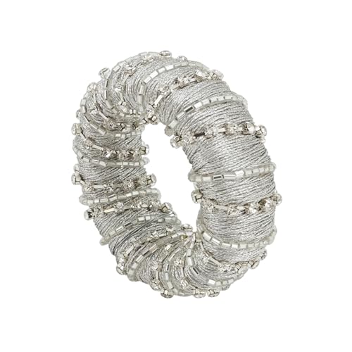 Fennco Styles Glamorous Sparkle Beaded Napkin Rings, Set of 4 - Gold Elegant Napkin Holders for Home, Dining Table, Banquets Décor, Weddings and Special Occasions