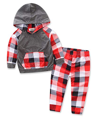 stylesilove Toddler Little Boys Plaid Striped Long Sleeve Hoodie and Pants 2pcs Patterned Cotton Outfit