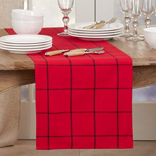 Fennco Styles Classic Large Plaid Cotton Table Runner 16" W x 72" L - Black Table Cover for Christmas, Holiday, Dining Table, Banquets and Special Occasion