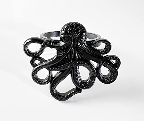 Fennco Styles Coastal Octopus Metal Napkin Rings, Set of 4 - Gold Nautical Napkin Holders for Home Décor, Dining Table, Banquets, Family Gathering and Special Occasions