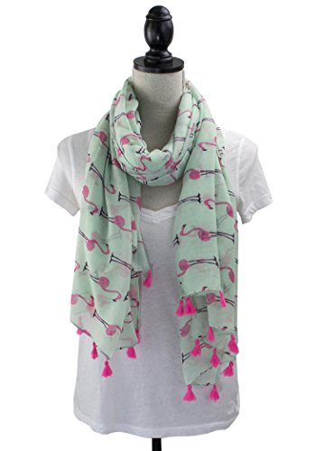 stylesilove Lightweight Womens Flamingo Tassels Soft Cotton Scarf Shawl