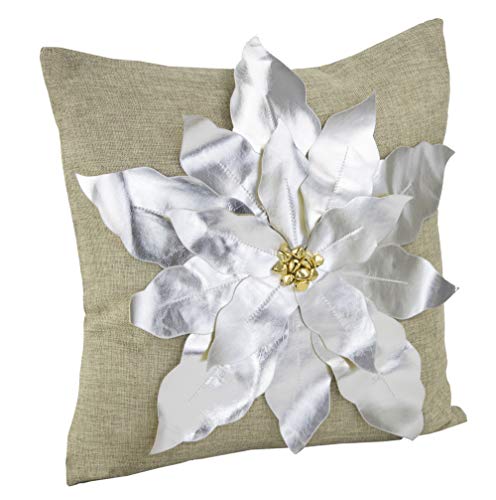 Fennco Styles Christmas Unique 3D Poinsettia Decorative Throw Pillow Cover 17 x 17 Inch - Holiday Flower Pillow for Everyday Use, Couch, Living Room and Bedroom Décor
