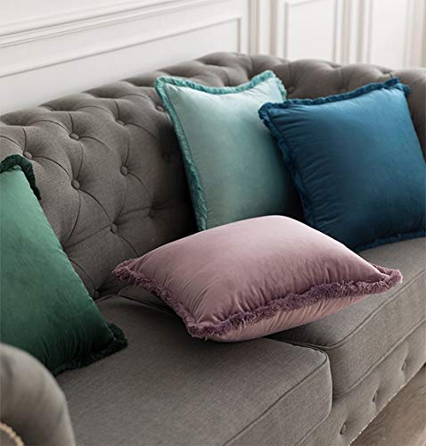 Fennco Styles Contemporary Velvet Fringed Solid Decorative Throw Pillow 17" W x 17" L - Navy Blue Cushion for Home, Couch, Bedroom and Office Décor