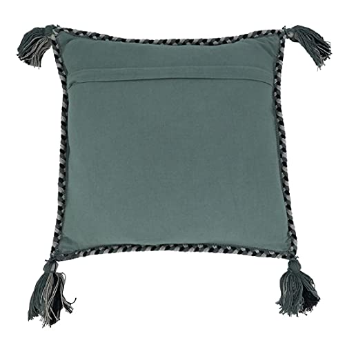Fennco Styles Braided Broder Tassel Cotton Decorative Throw Pillow 18" W x 18" L - Woven Square Cushion for Home, Couch, Living Room, Bedroom, Office and Holiday Décor