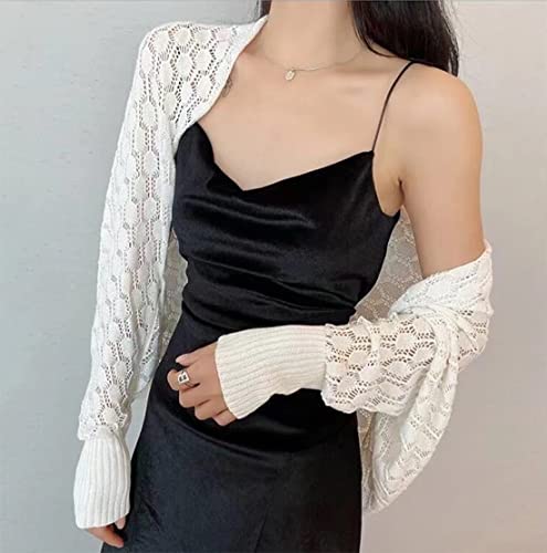 stylesilove Women Lightweight Crochet Hollow Bolero Shrug Long Sleeve Cardigan Soft Sweater Open Front Cape Shawl