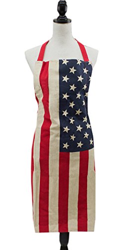 Fennco Styles American Flag Collection Stars Striped 24 x 36 Inch Full Size Cotton Apron - Multicolored Print Apron for Home and Kitchen, National Holidays, BBQ Party