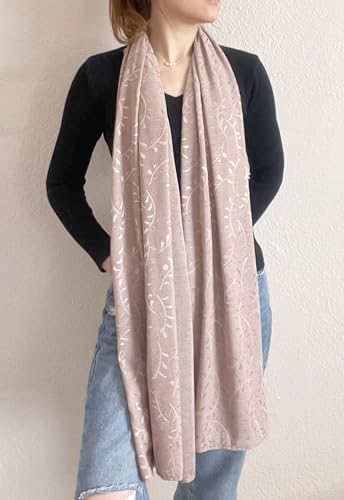 stylesilove Women Shimmering Jacquard Floral Scarf Silver Thread Flower Scarves Ultra Lightweight Soft Shawl Neck Wraps